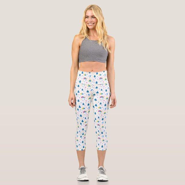 Abstraktes Muster mit Bäumen und Regenbogen Capri Leggings (Vorderseite)