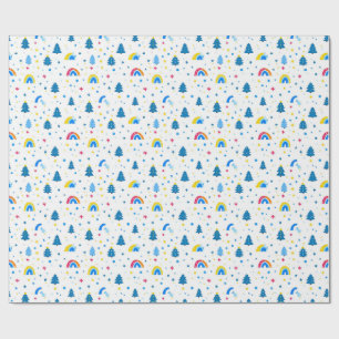 Abstraktes Muster mit Bäumen und Regenbogen Geschenkpapier