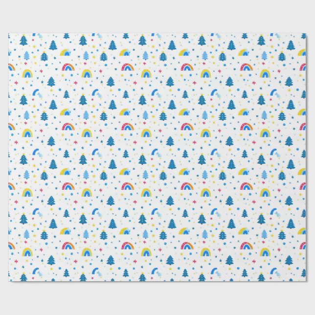 Abstraktes Muster mit Bäumen und Regenbogen Geschenkpapier (Flach)