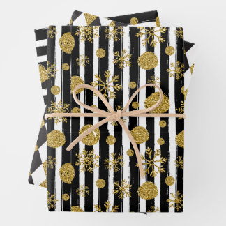 Abstraktes Muster mit Gold-Glitzer Geschenkpapier Set