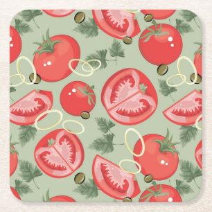 Abstraktes Muster mit Tomate Rechteckiger Pappuntersetzer