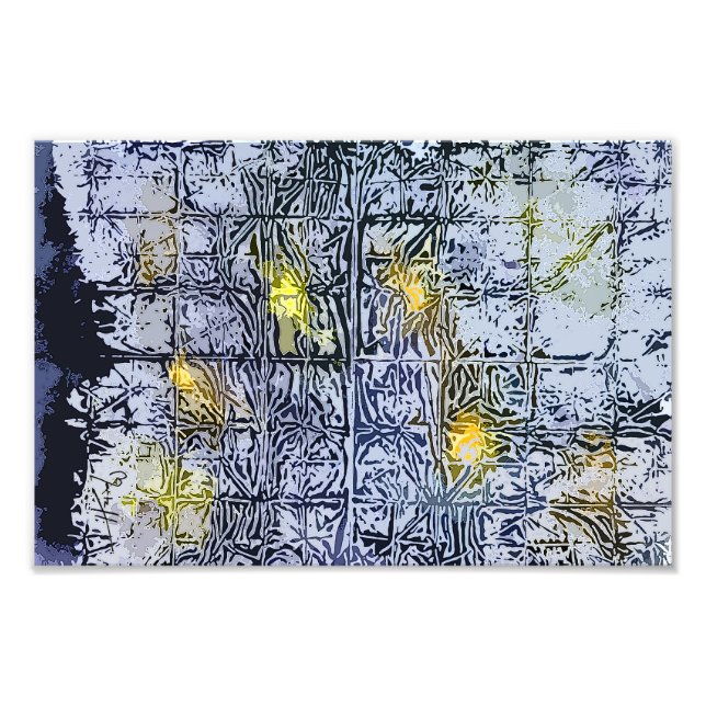 Abstraktes Muster mit Wachs und Tinte - Blau Gelb Fotodruck (Vorne)