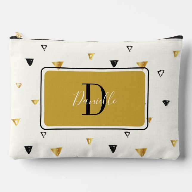 Abstraktes Muster Monogram Script Zubehörtasche (Vorderseite)