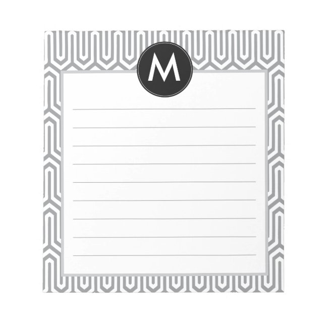 Abstraktes Muster Monogramm Initial in Schwarz Gra Notizblock (Vorderseite)