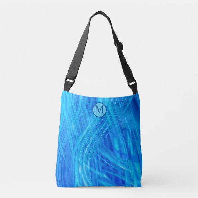Abstraktes Muster-Monogramm mit wirbelndem blauem  Tasche (Vorderseite)