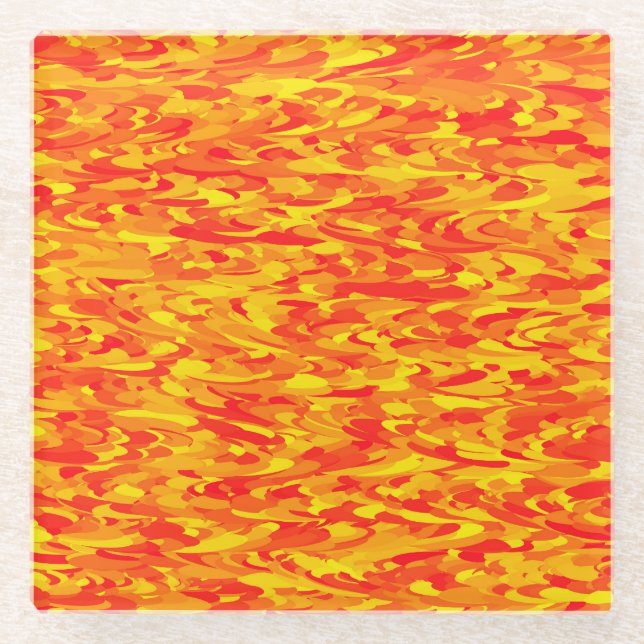 Abstraktes Muster Orange Red Gelb Glasuntersetzer (Vorderseite)