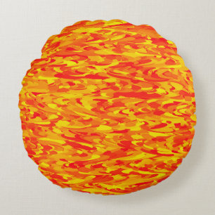 Abstraktes Muster Orange Red Gelb Rundes Kissen