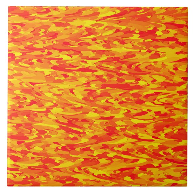 Abstraktes Muster Orange Rot Gelb Fliese (Vorderseite)