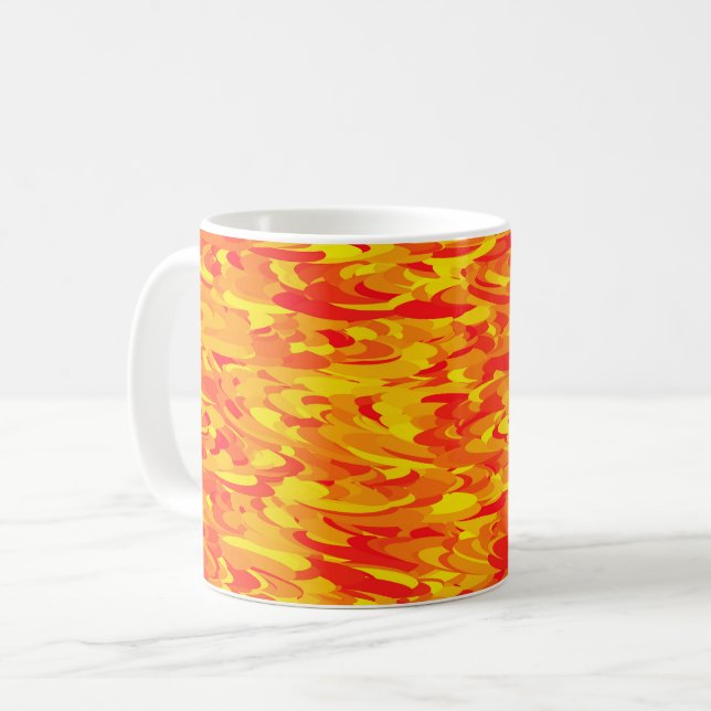 Abstraktes Muster Orange Rot Gelb Kaffeetasse (Vorderseite Links)