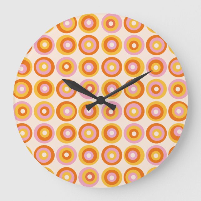 Abstraktes Muster orangefarbener Kreise Mitte des  Große Wanduhr (Vorderseite)