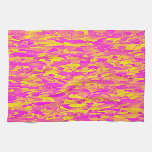 Abstraktes Muster Rosa Gelborange Geschirrtuch (Horizontal)