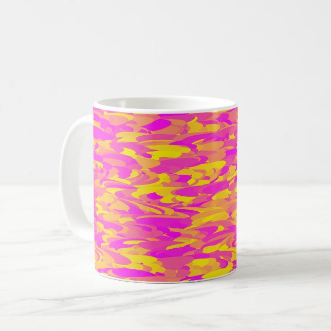 Abstraktes Muster Rosa Gelborange Kaffeetasse (Vorderseite Links)