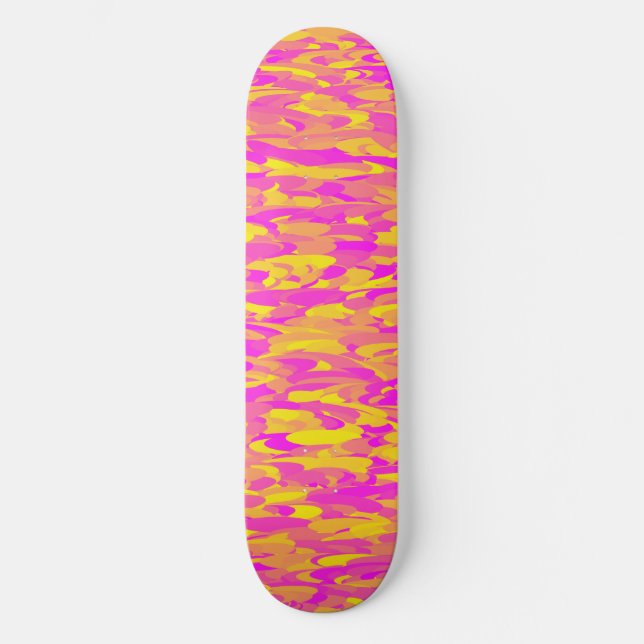 Abstraktes Muster Rosa Gelborange Skateboard (Vorderseite)
