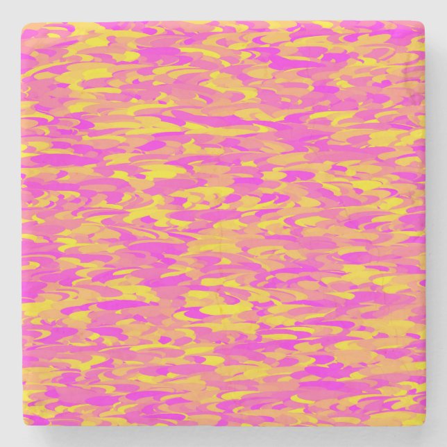 Abstraktes Muster Rosa Gelborange Steinuntersetzer (Vorderseite)