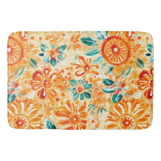 Abstraktes Muster Sonniger orangefarbener Duschvor Badematte