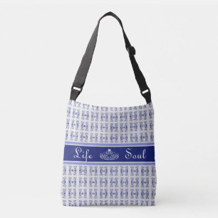 Abstraktes Muster & Tiara in Blau & Weiß Tragetaschen Mit Langen Trägern
