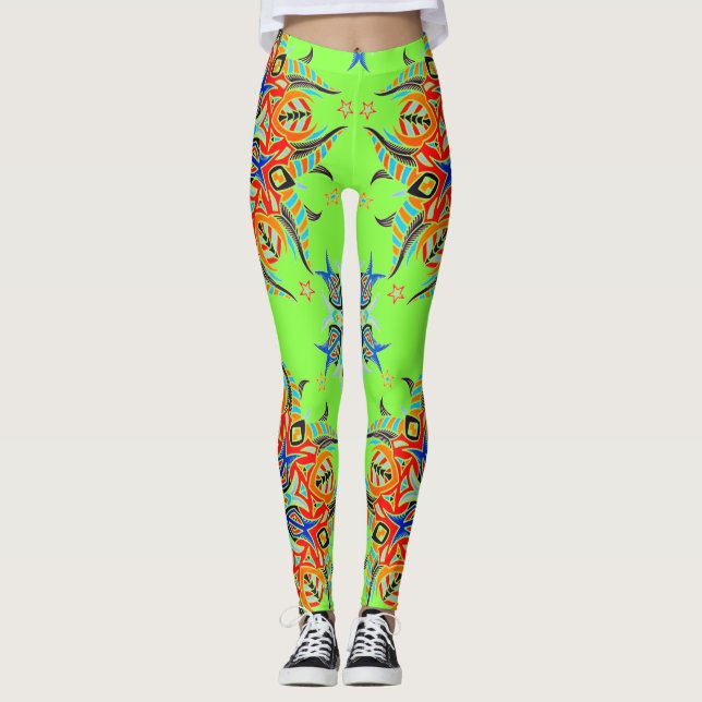 Abstraktes Musterdesign ( Lime Green ) Leggings (Vorderseite)