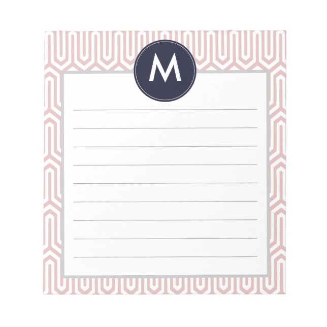 Abstraktes Mustermonogramm in Navy Pink Notizblock (Vorderseite)