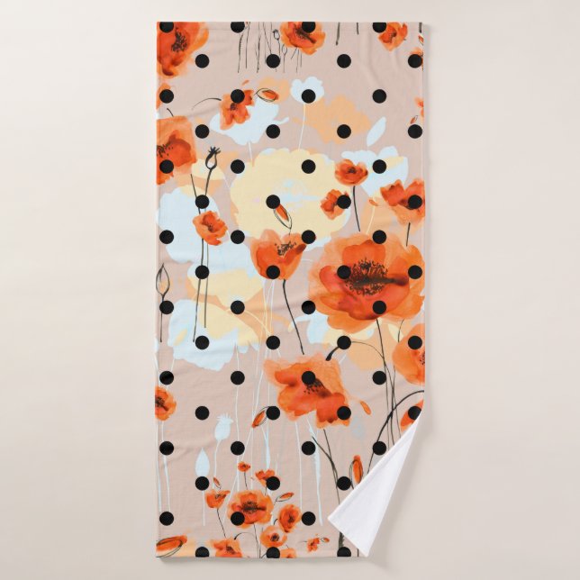 Abstraktes, nahtloses Blumenmuster mit Feldmohn Badehandtuch (Badehandtuch)