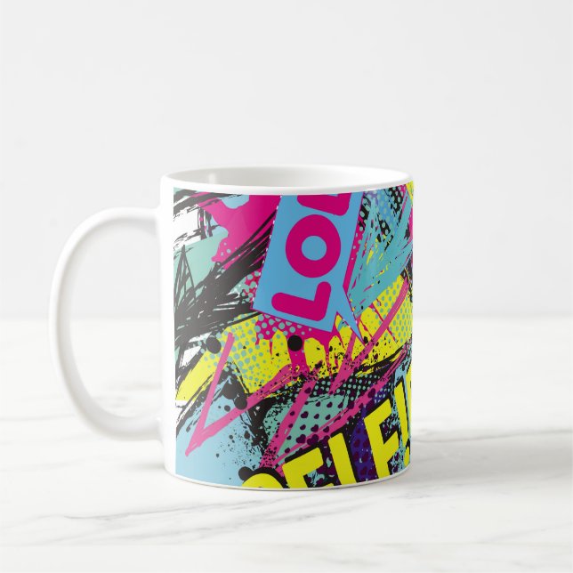 Abstraktes nahtloses Muster mit Pop-Art-Comicsprac Kaffeetasse (Links)