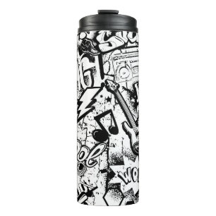 Abstraktes nahtloses Schwarz-Weiß-Comics-Graffiti Thermosbecher
