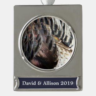 Abstraktes Naturdesign mit Wildtruthahnfedern Banner-Ornament Silber
