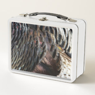 Abstraktes Naturdesign mit Wildtruthahnfedern Metall Brotdose