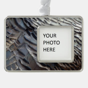 Abstraktes Naturdesign Wild Truthahn Federn II Rahmen-Ornament Silber