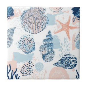 Abstraktes nautisches Strand-Design in Blau und Pf Fliese