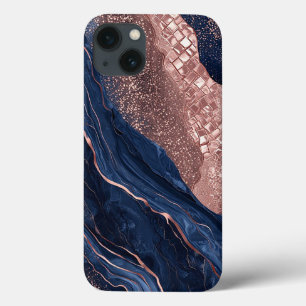 Abstraktes Navy- und Roségold-Marmor-Design Case-Mate iPhone Hülle