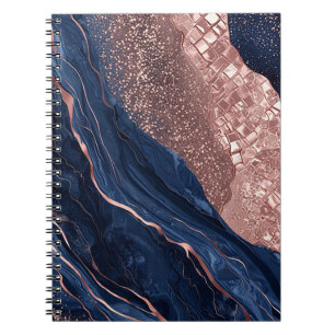 Abstraktes Navy- und Roségold-Marmor-Design Notizblock