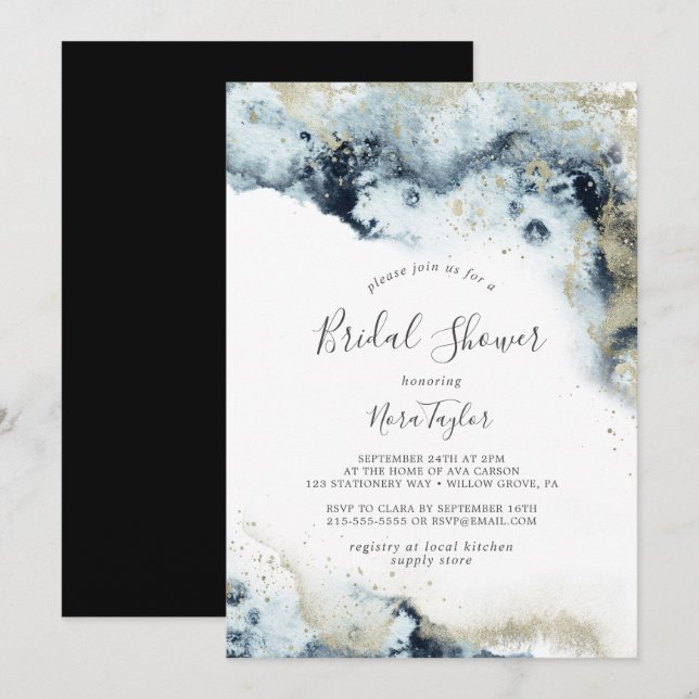 Abstraktes Navy Watercolor-Brautparty Einladung (Vorne/Hinten)