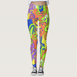 Abstraktes Neon-Doodle-Labyrinth-Muster Leggings