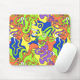 Abstraktes Neon-Doodle-Labyrinth-Muster Mousepad