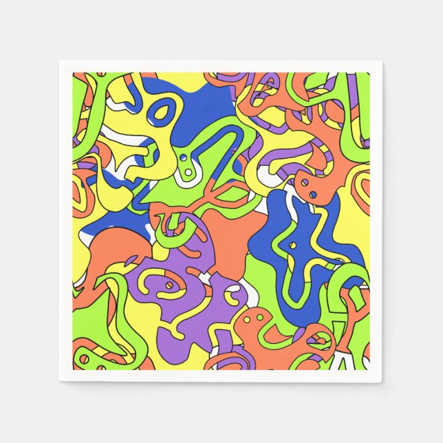 Abstraktes Neon-Doodle-Labyrinth-Muster Serviette (Vorderseite)