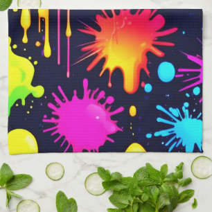Abstraktes Neon-Farbspritzer-Kunstwerk Geschirrtuch