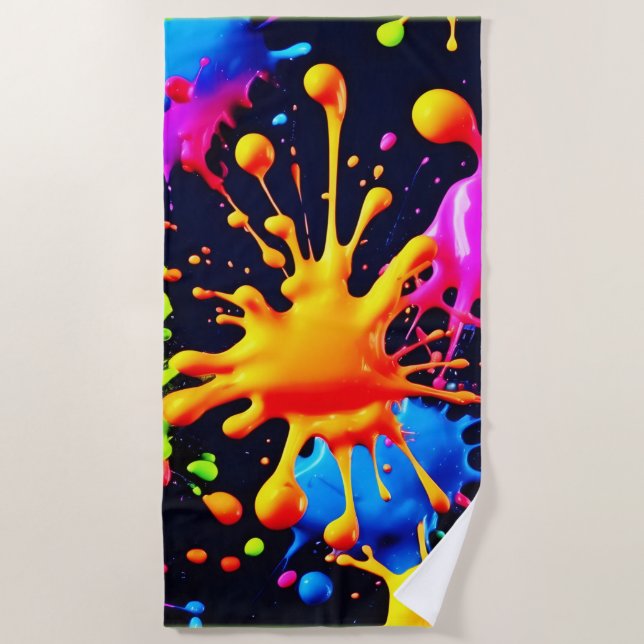 Abstraktes Neon Paint Splash Artwork Strandtuch (Vorderseite)