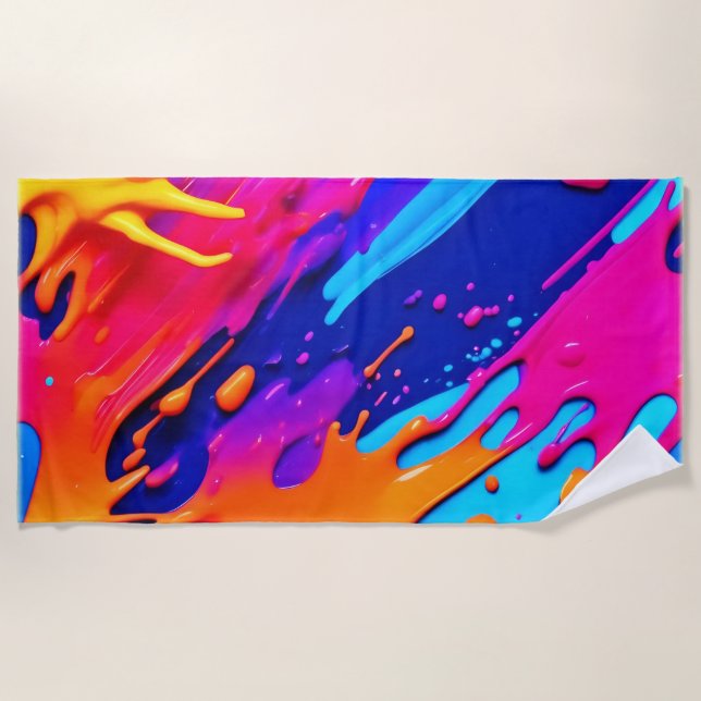 Abstraktes Neon Paint Tropfen Design Strandtuch (Vorderseite)