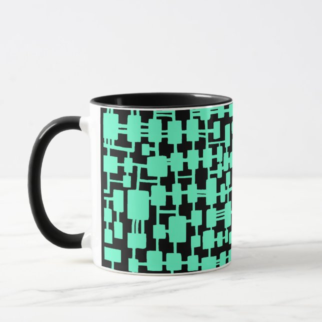 Abstraktes Netzwerk - Türkisblau auf Schwarz Tasse (Links)