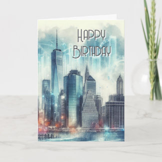 Abstraktes New York Skyline Happy Birthday Gruß Karte