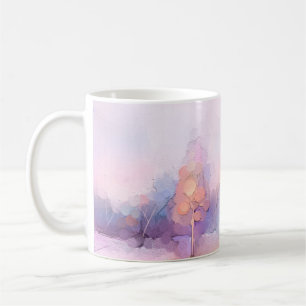 Abstraktes Ölbild Winterwaldlandschaft. Halb Kaffeetasse