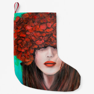 Abstraktes Ölgemälde, das weibliche Gesicht und ro Kleiner Weihnachtsstrumpf