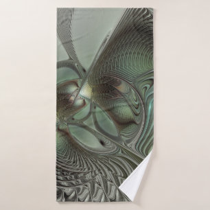 Abstraktes Olive Sage Green Grau Fraktal Art Fanta Badehandtuch