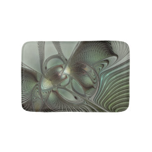 Abstraktes Olive Sage Green Grau Fraktal Art Fanta Badematte