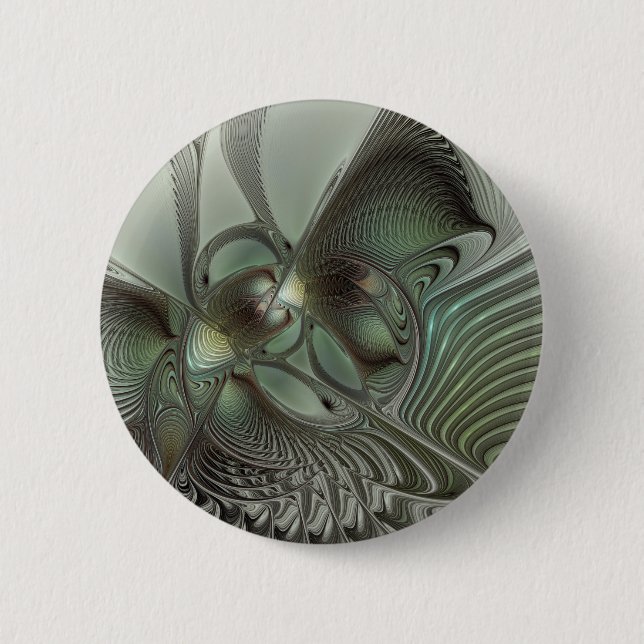Abstraktes Olive Sage Green Grau Fraktal Art Fanta Button (Vorderseite)