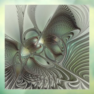 Abstraktes Olive Sage Green Grau Fraktal Art Fanta Fensteraufkleber