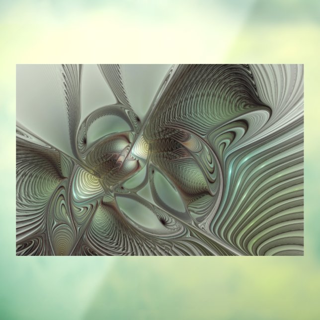 Abstraktes Olive Sage Green Grau Fraktal Art Fanta Fensteraufkleber (Blatt 3)