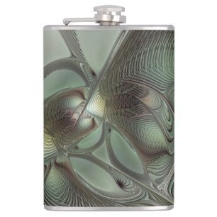 Abstraktes Olive Sage Green Grau Fraktal Art Fanta Flachmann