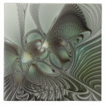 Abstraktes Olive Sage Green Grau Fraktal Art Fanta Fliese<br><div class="desc">Abstrakte Fraktal-Kunst,  eine moderne und dekorative Fantasie-Schöpfung. Design für Ihre Keramik Fliesen und mehr.</div>
