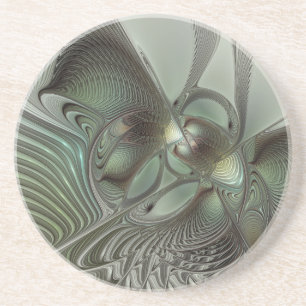 Abstraktes Olive Sage Green Grau Fraktal Art Fanta Getränkeuntersetzer